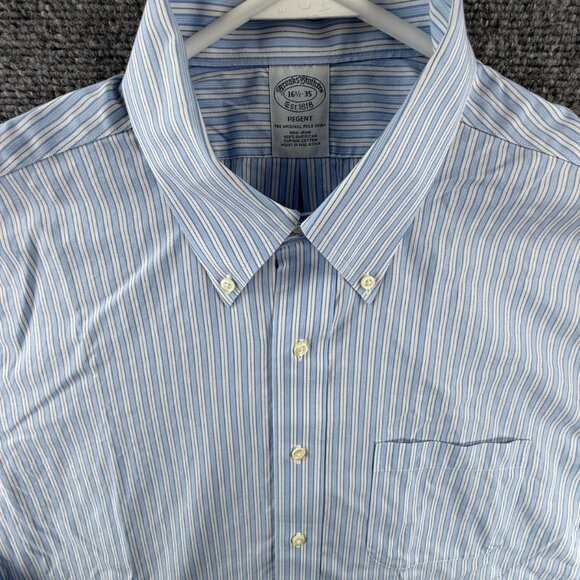 Brooks Brothers Regent Striped Cotton Non-Iron 16.5 35 Button-Down Blue Pocket - Picture 1 of 13